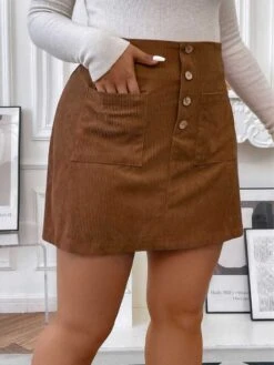 [Plus Size] Brown 1960s Pockets Solid Skirt -Retro Pulse Shop 34 compressed