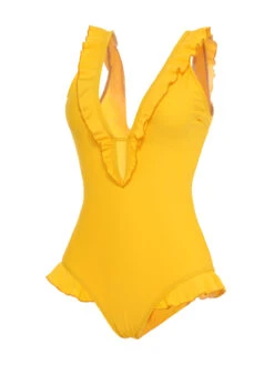 Yellow 1930s V-Neck One-piece Swimsuit -Retro Pulse Shop 3 1685fa2a 7b8b 4d49 a19c 84a9a611727a