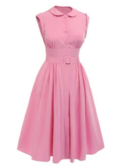 Pink 1950s Doll Collar Solid Dress -Retro Pulse Shop 3 227dd207 7ae2 4d50 a1c0 46e46b920ef1