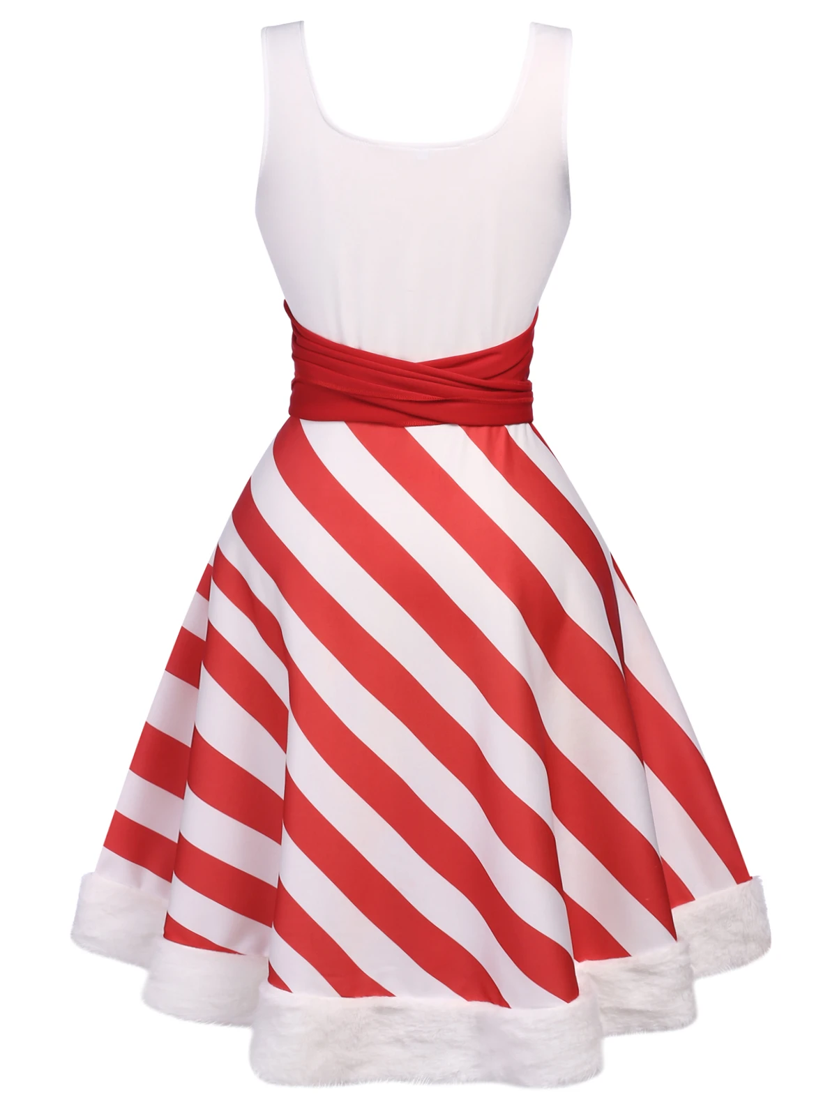 Red 1950s Stripes Bow Swing Dress 5 Red 1950s Stripes Bow Swing Dress - Image 3