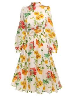 1930s Flower Long Sleeves Swing Dress -Retro Pulse Shop 3 9ded40e0 767f 477e a105 68fb18206a91