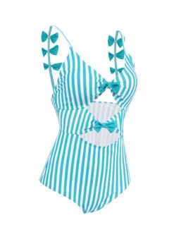 Blue 1960s Stripe Strap Bow One-Piece Swimsuit -Retro Pulse Shop 3 ebf1a7c3 5572 4336 a193 8755a1fa987f