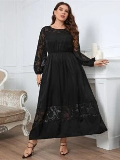 [Plus Size] Black 1940s Long Sleeve Solid Lace Dress -Retro Pulse Shop 3 facf78b9 03fd 4a46 829c 2d843c252734