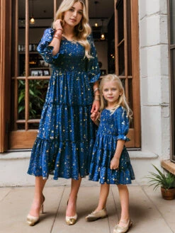 Blue 1950s Christmas Starry Sky Cake Lantern Parent-Child Dress -Retro Pulse Shop 4688343 1 1 4k