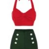 [Pre-Sale] Red 1950s Bow Halter Bikini Set