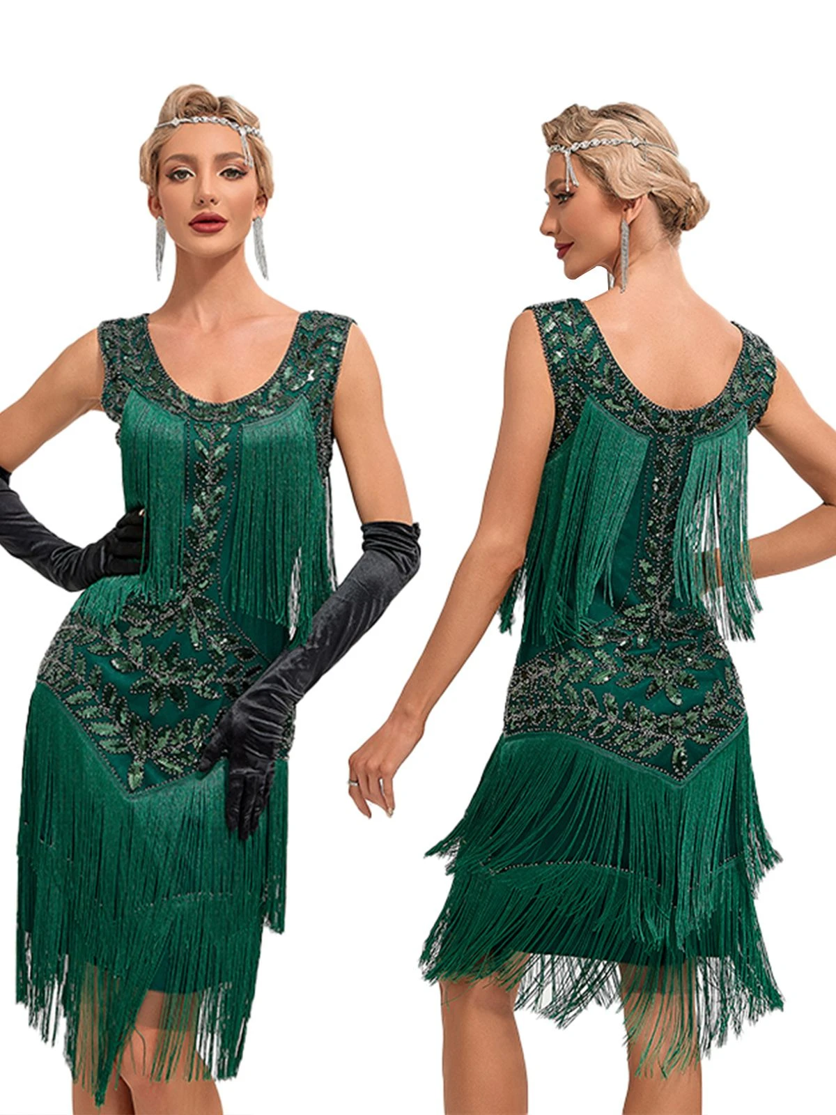 1920s V-Neck Sequined Mesh Mermaid Dress 6 1920s V-Neck Sequined Mesh Mermaid Dress - Image 4