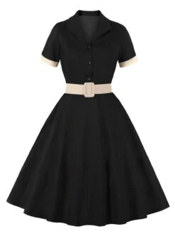 1950s Retro Contrast Short-Sleeved Lapel Dress -Retro Pulse Shop 6 88fc04ff 99e6 46e1 b64c af85a0d06e8d