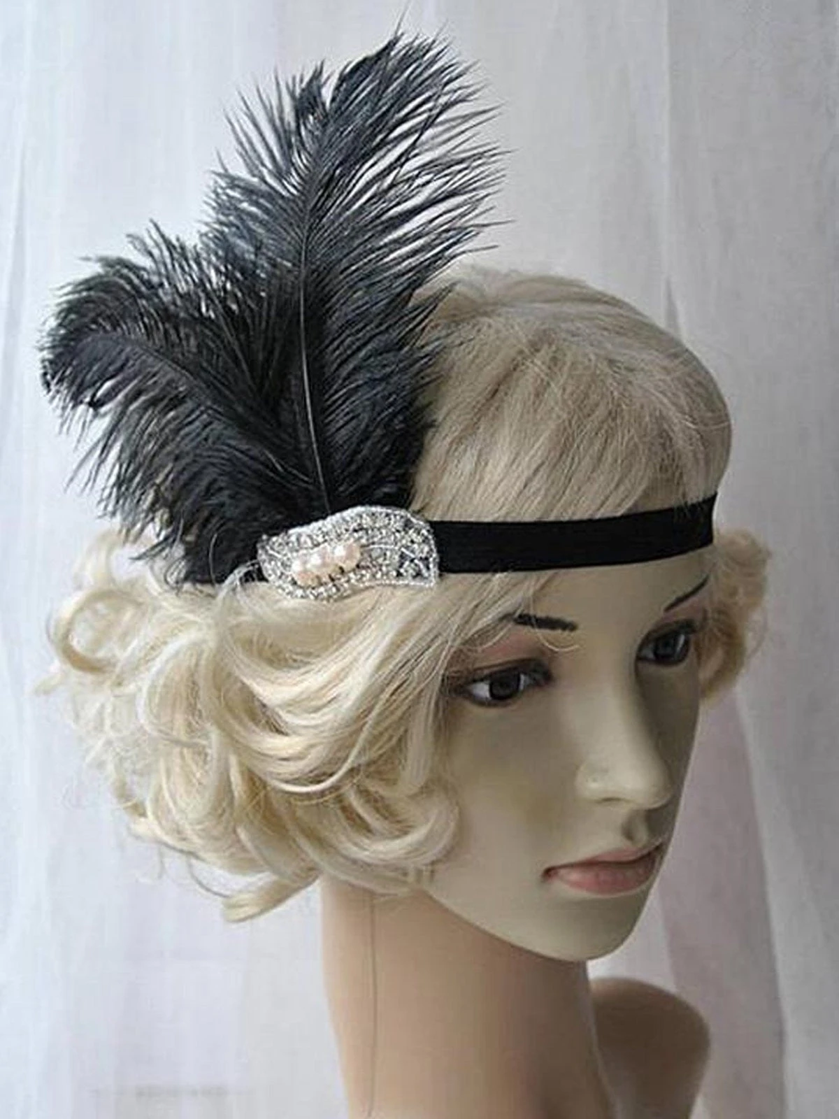 Black 1920s Feather Flapper Headband 3 Black 1920s Feather Flapper Headband
