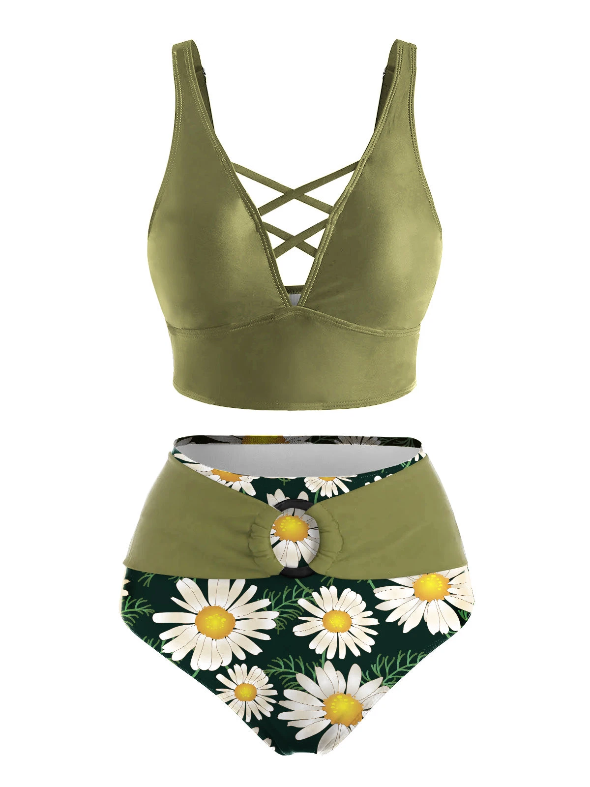 Green 1950s V-Neck Daisy Swimsuit 3 Green 1950s V-Neck Daisy Swimsuit