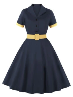 1950s Retro Contrast Short-Sleeved Lapel Dress -Retro Pulse Shop 8 a79ee31f cb28 4859 b8d5 331c6a386aea