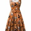 1950s Halloween Sleeveless Pumpkin Skull Dress -Retro Pulse Shop 922