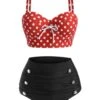 Red 1950s Strap Polka Dot Bikini Set