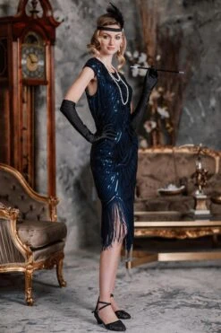 [US Warehouse] Blue 1920s Tassel Gatsby Flapper Dress -Retro Pulse Shop ALEX4056