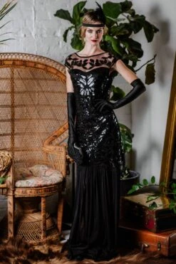 [US Warehouse] Black 1920s Sequin Maxi Flapper Dress -Retro Pulse Shop ALEX6222