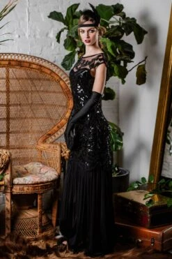 [US Warehouse] Black 1920s Sequin Maxi Flapper Dress -Retro Pulse Shop ALEX6231
