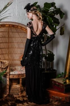 [US Warehouse] Black 1920s Sequin Maxi Flapper Dress -Retro Pulse Shop ALEX6241