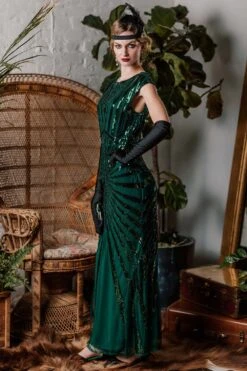 Green 1920s Sequin Art Deco Maxi Dress 12 Green 1920s Sequin Art Deco Maxi Dress -Retro Pulse Shop ALEX6327