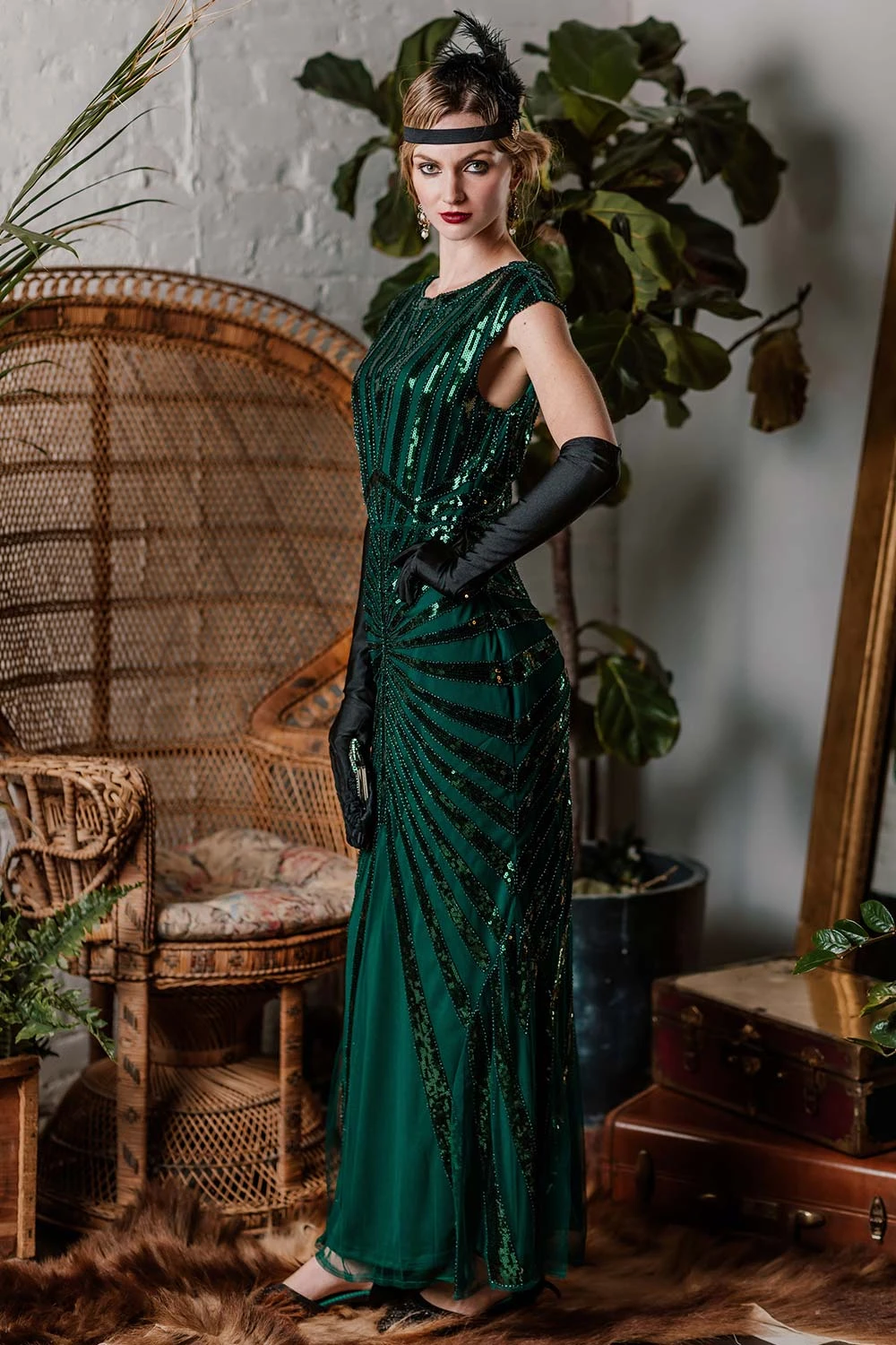 Green 1920s Sequin Art Deco Maxi Dress 5 Green 1920s Sequin Art Deco Maxi Dress - Image 3