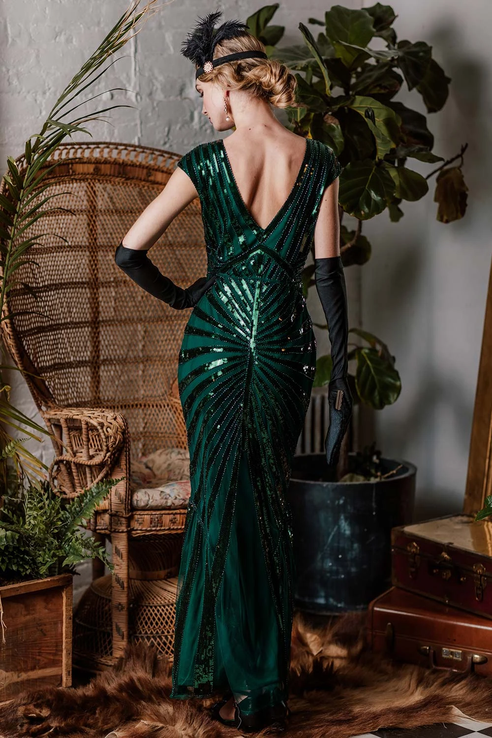 Green 1920s Sequin Art Deco Maxi Dress 6 Green 1920s Sequin Art Deco Maxi Dress - Image 4