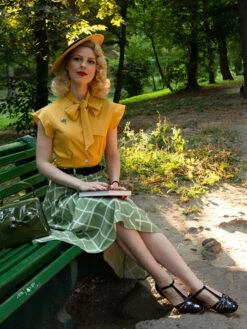 2PCS 1950s Bow Plaid Blouse & Skirt -Retro Pulse Shop CBH178902 Y S