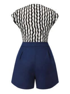 2PCS 1950s Black Curves Blouse & Navy Blue Shorts -Retro Pulse Shop CBH180648 3