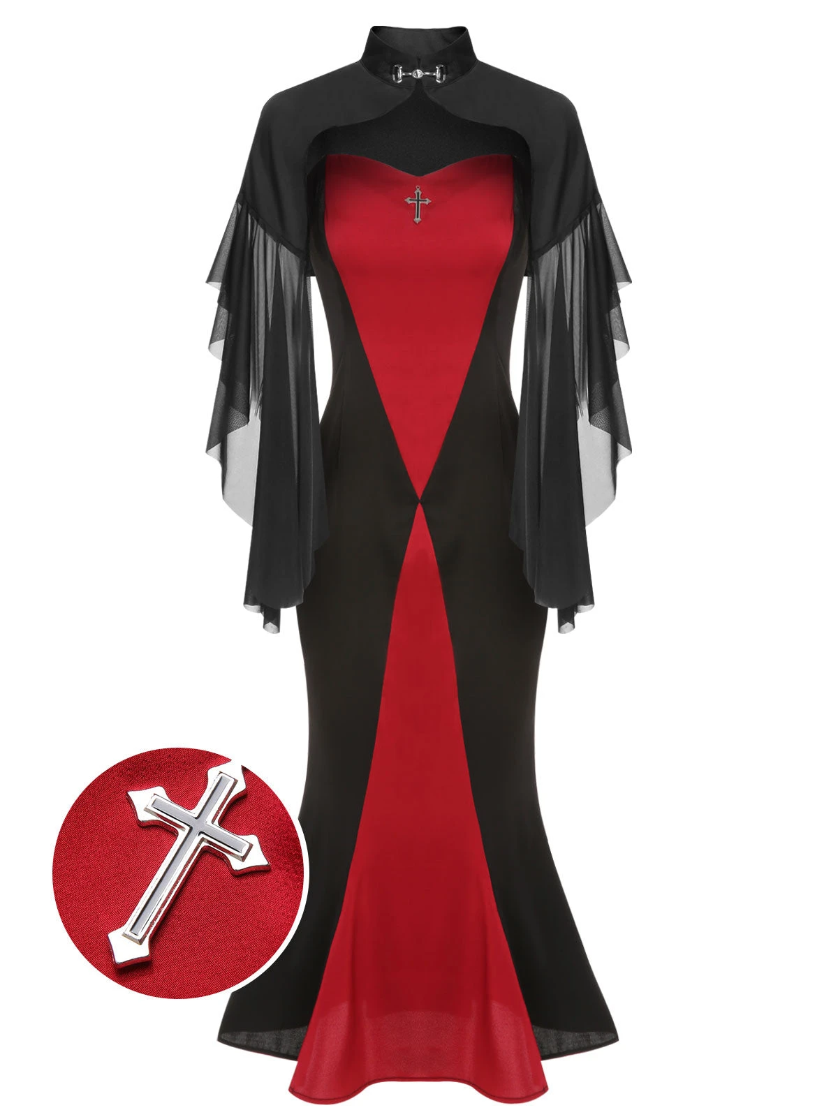 2PCS 1930s Halloween Fishtail Dress & Sheer Coat 4 2PCS 1930s Halloween Fishtail Dress & Sheer Coat - Image 2