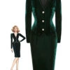 2PCS Green 1960s Velvet Coat & Pencil Skirt -Retro Pulse Shop CBH180789 1