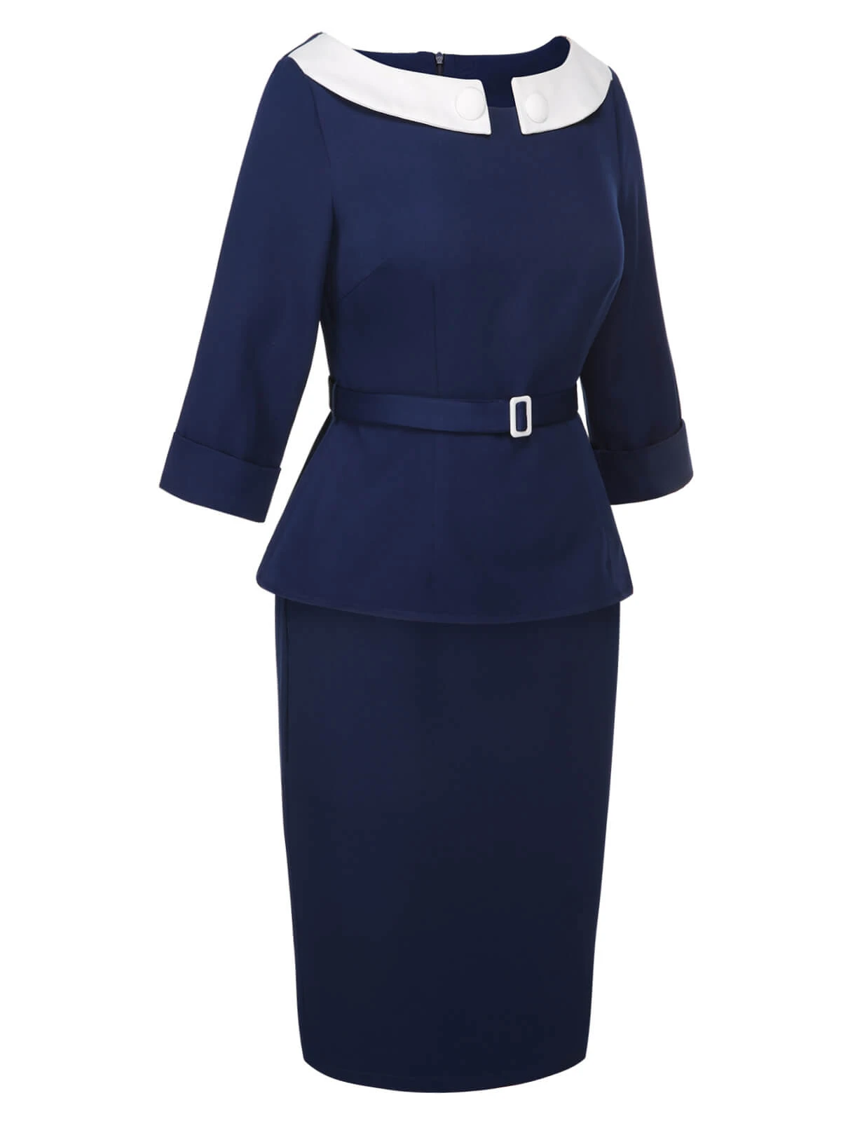 2PCS Blue 1960s Belt Top & Back Split Pencil Skirt 5 2PCS Blue 1960s Belt Top & Back Split Pencil Skirt - Image 3