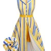 2PCS 1950s Yellow White Blue Striped Romper & Skirt -Retro Pulse Shop CBH180852 2