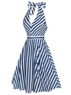 [Pre-Sale] 2PCS Blue 1940s Stripe Halter Romper & Skirt -Retro Pulse Shop CBH180881 3