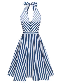 [Pre-Sale] 2PCS Blue 1940s Stripe Halter Romper & Skirt -Retro Pulse Shop CBH180881 4