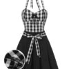 [Pre-Sale] 2PCS Black 1950s Plaid Halter Top & Umbrella Skirt -Retro Pulse Shop CBH180883 B