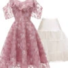 2PCS 1950s Cold Shoulder Dress & White Petticoat 1 2PCS 1950s Cold Shoulder Dress & White Petticoat -Retro Pulse Shop CBV178622
