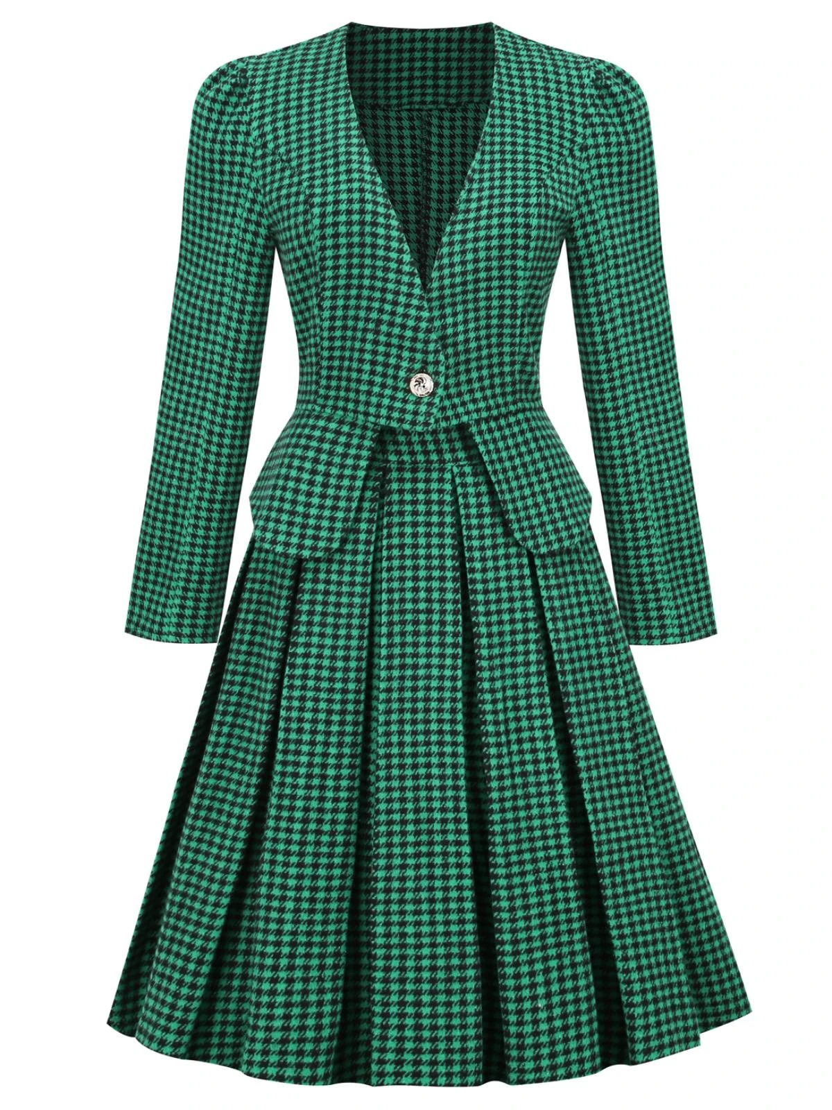 2PCS Black Retro Plaid Blazer & Panel Skirt 12 2PCS Black Retro Plaid Blazer & Panel Skirt - Image 10