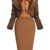 2PCS Brown Bolero Jacket & Plaid Pencil Dress