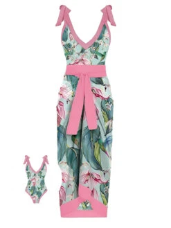 1950s V-Neck Flowers Lacing Swimsuit & Cover Up -Retro Pulse Shop CBX180562 P 1