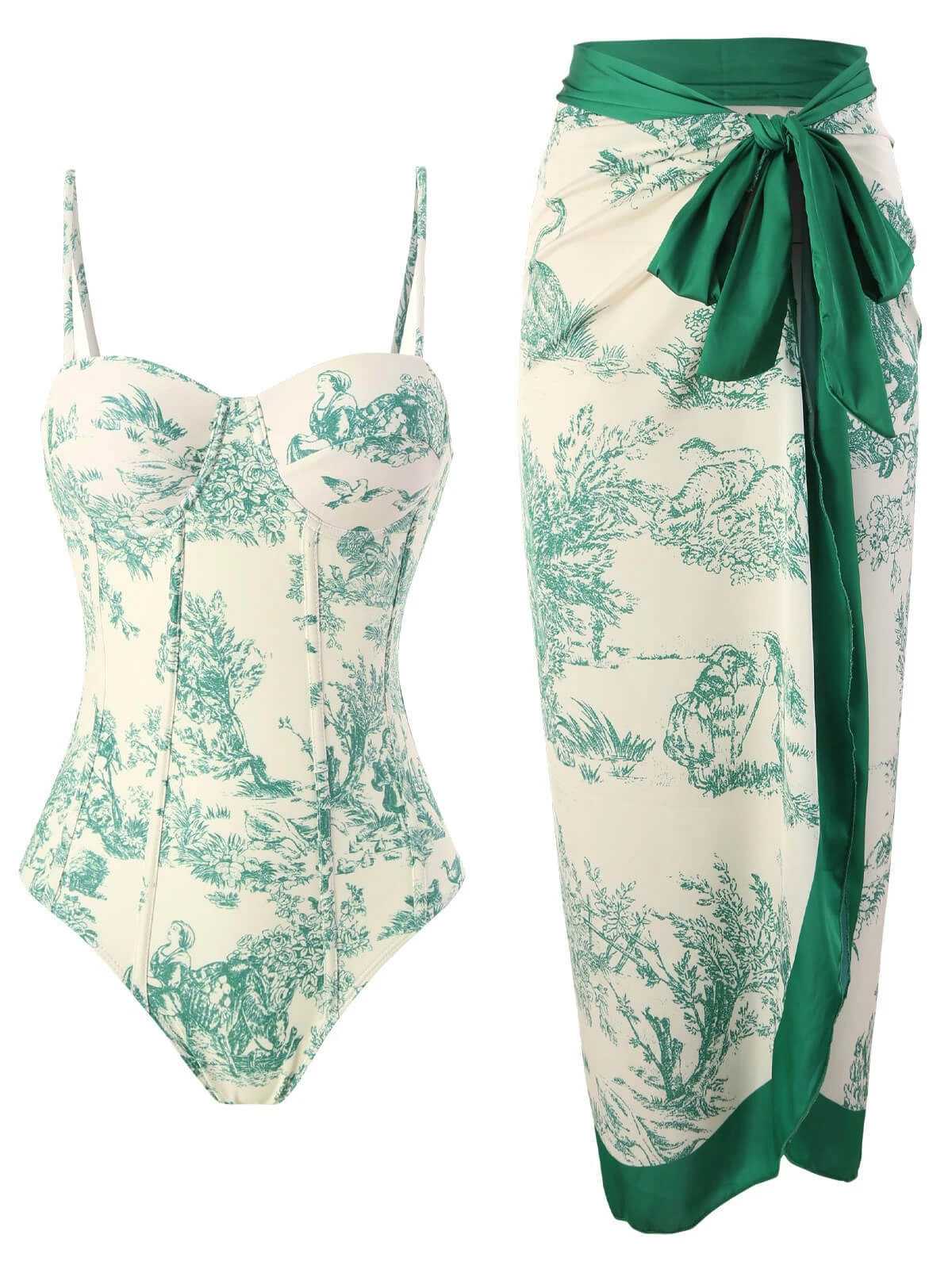 1960s Vintage Ink Floral Swimsuit & Cover-Up 5 1960s Vintage Ink Floral Swimsuit & Cover-Up - Image 3