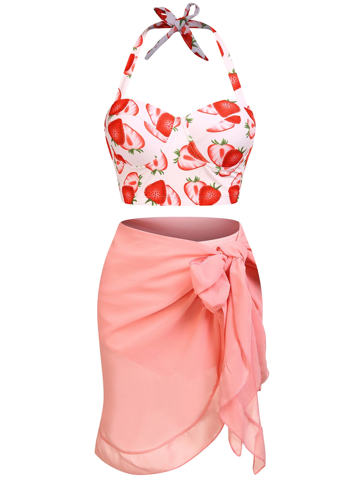 1950s Strawberry Halter Lace-Up Pleated Bikini Set 4 1950s Strawberry Halter Lace-Up Pleated Bikini Set - Image 2