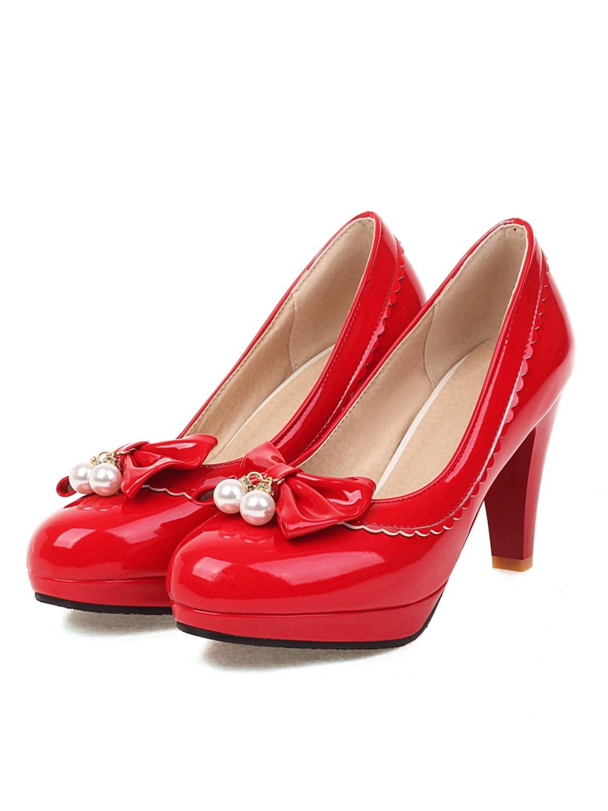 Retro Bow Pearl High Heels Shoes 8 Retro Bow Pearl High Heels Shoes - Image 6