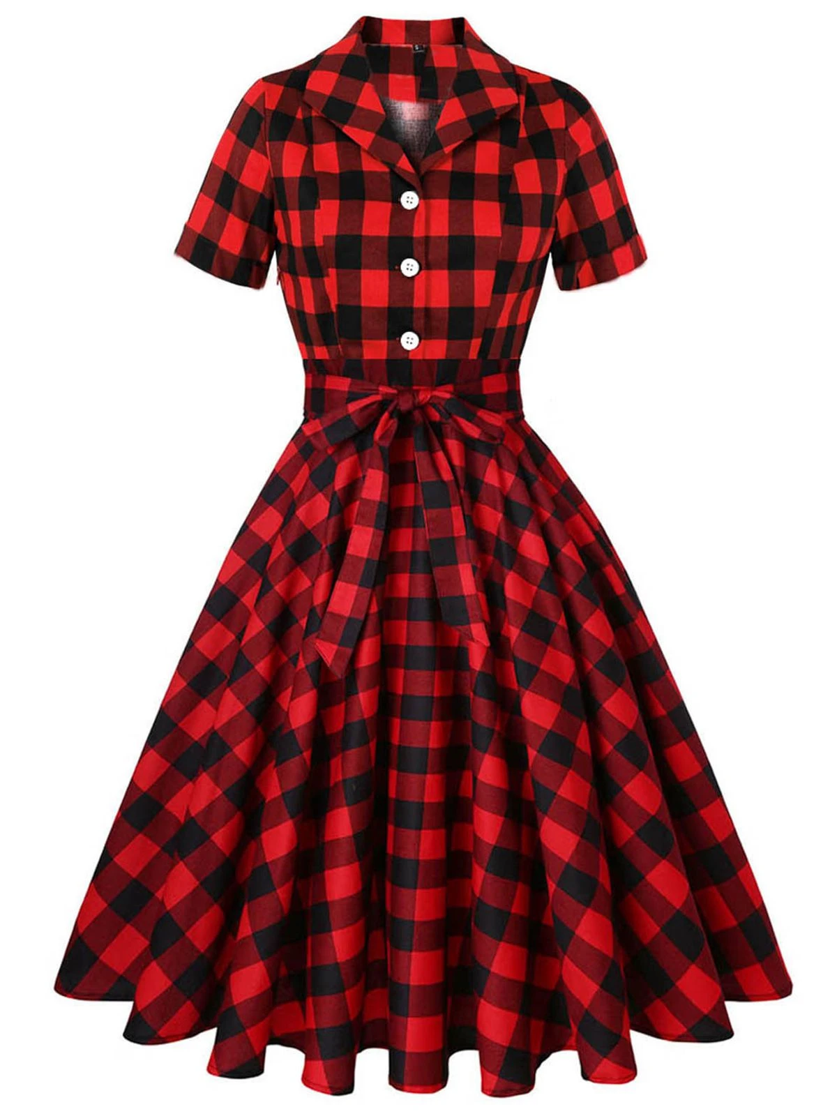 Red 1950s Plaid Bowknot Swing Dress 3 Red 1950s Plaid Bowknot Swing Dress
