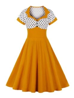 1950s Polka Dot Patchwork Swing Dress -Retro Pulse Shop O1 7f464d6b 294e 47a6 86c8 601ab03d0812