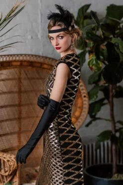 [US Warehouse] Gold 1920s Sequin Maxi Dress -Retro Pulse Shop SCH000309 GO 1