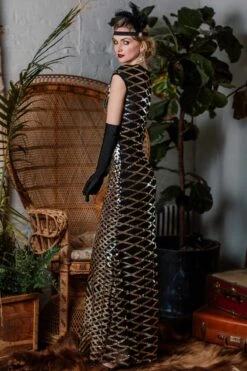 [US Warehouse] Gold 1920s Sequin Maxi Dress -Retro Pulse Shop SCH000309 GO 3