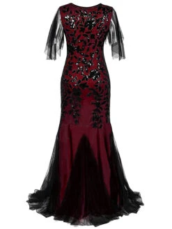 [US Warehouse] Wine Red 1920s Sequin Maxi Gowns Dress -Retro Pulse Shop SCH000313 WR 3