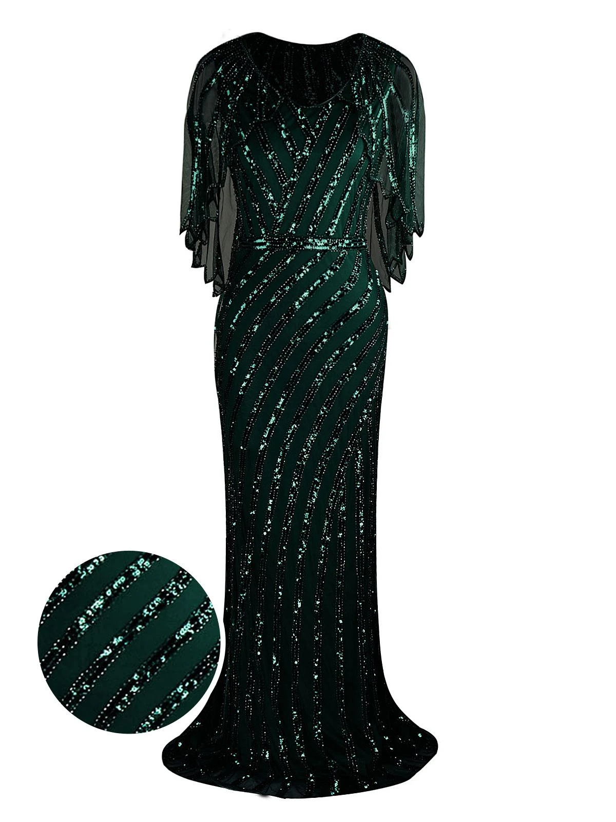 1920s Mesh Sequined Cape Maxi Dress 13 1920s Mesh Sequined Cape Maxi Dress - Image 11