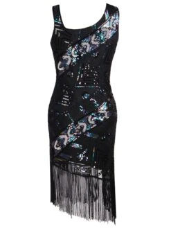 1920s Sequined TasselAsymmetrical Dress -Retro Pulse Shop SCH000430 BL 4