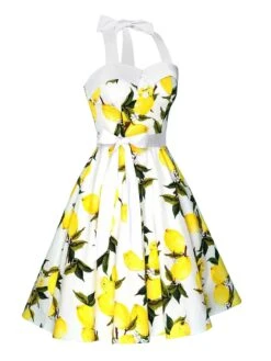 White 1950s Lemon Halter Swing Dress -Retro Pulse Shop SCH000478 PAT1 3