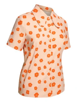 Orange 1960s Floral Short Sleeves Shirt -Retro Pulse Shop SCH000587 2