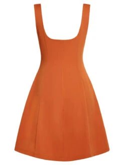 Orange 1960s Button A-Line Suspender Skirt -Retro Pulse Shop SCH000588 3