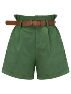 Dark Green 1960s Solid Vintage Shorts -Retro Pulse Shop SCH000641 7